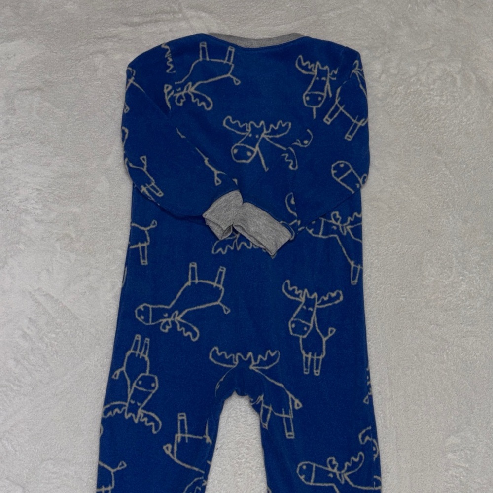 (2 for $10) carters fleece Blue Moose Print  footie / sleeper - Picture 6 of 7